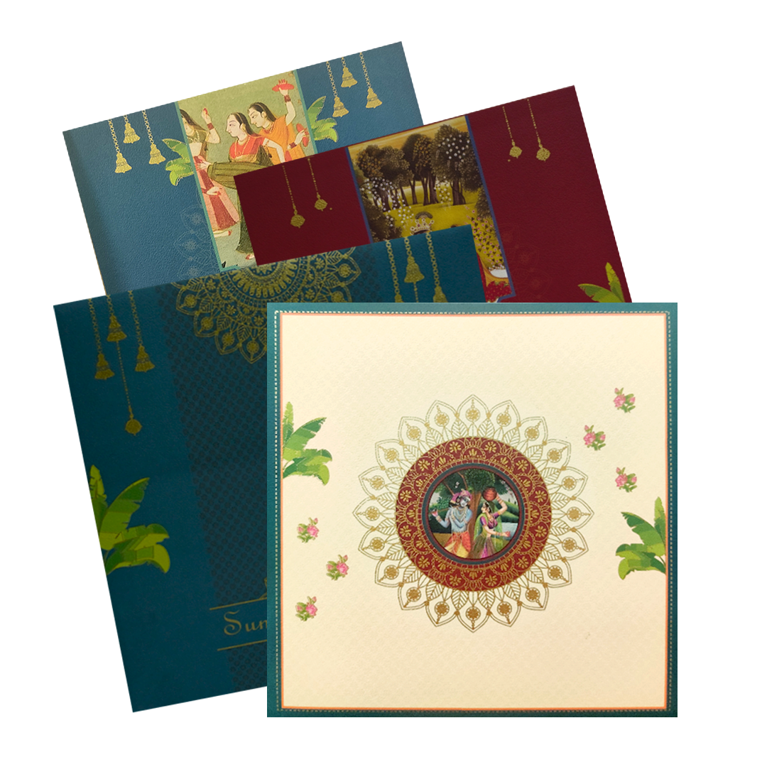 Navy Blue Leaf Wedding Invitation Card-King of Cards