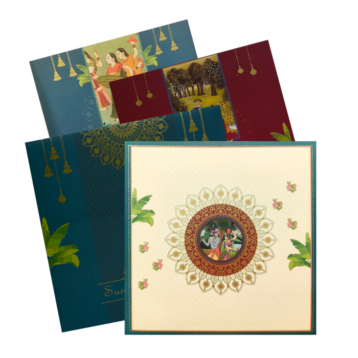 Navy Blue Leaf Wedding Invitation Card-King of Cards