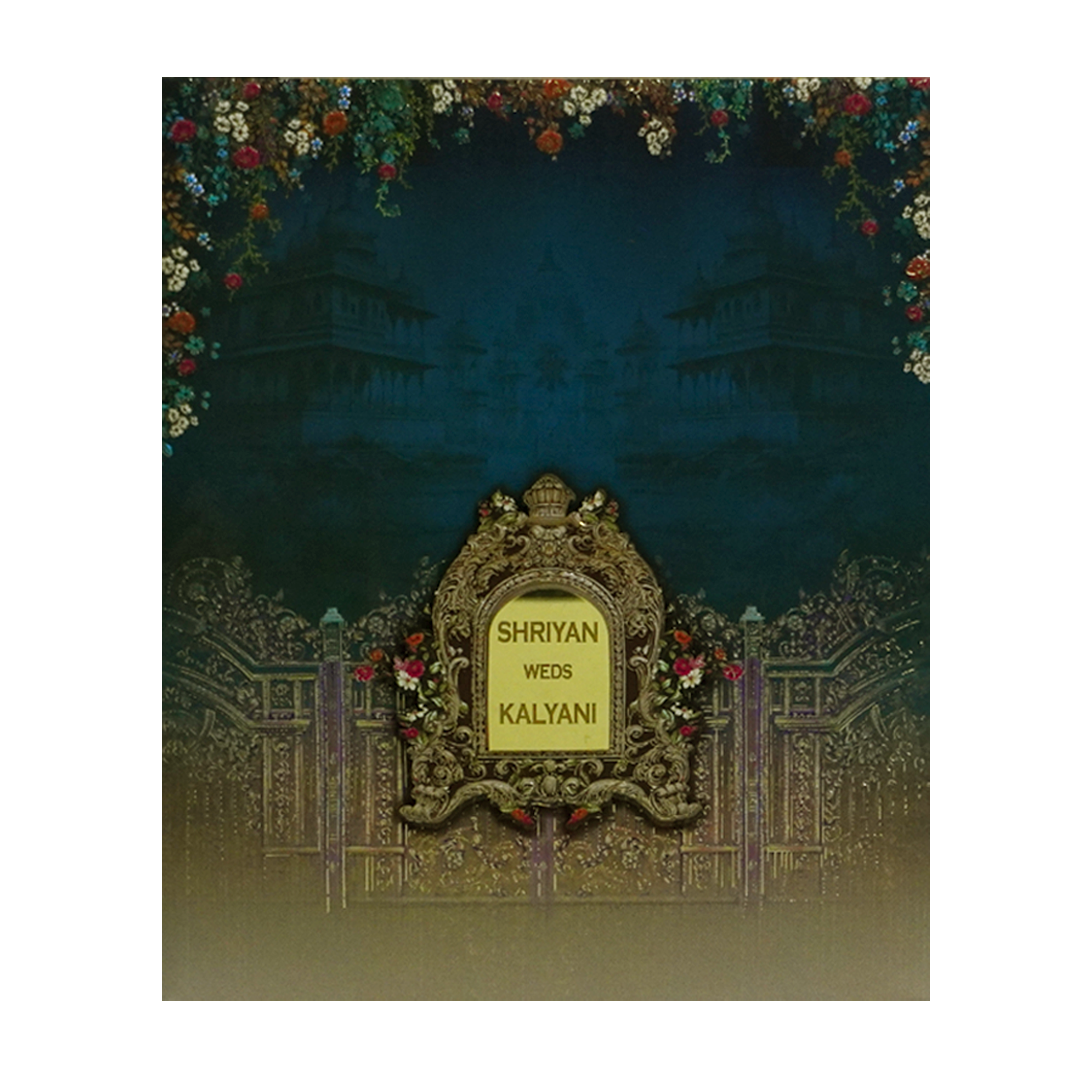 Dark Teal Blue Padded Invitation Box-King of Cards