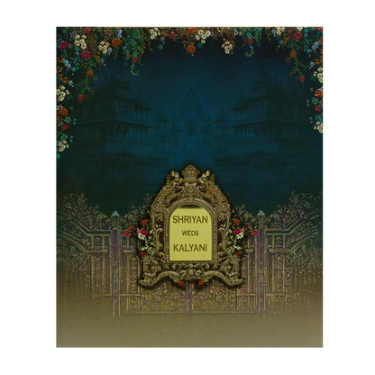 Dark Teal Blue Padded Invitation Box-King of Cards