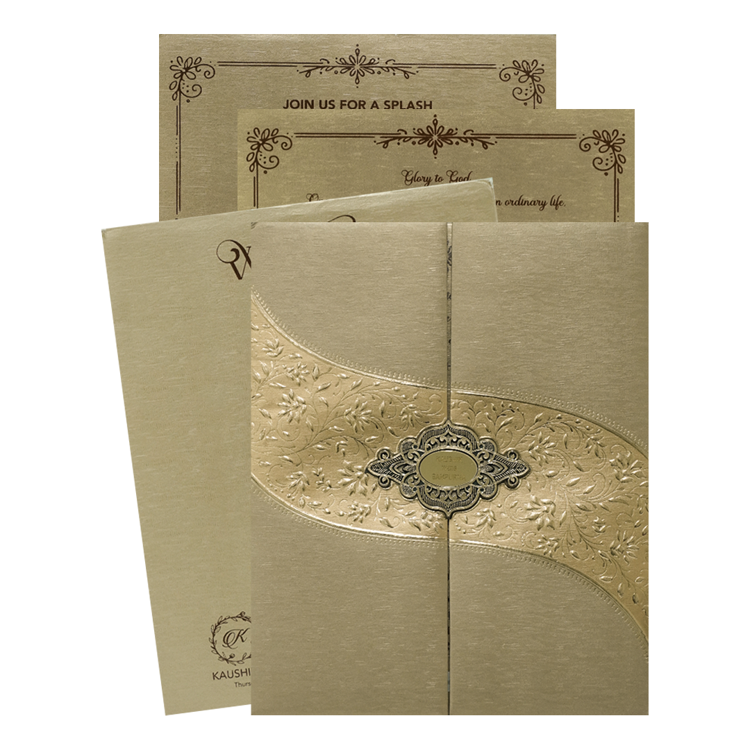 Check out Gold Floral Padded Wedding Card at best price. ✅WhatsApp Support ✅Express Delivery.|King of cards.
