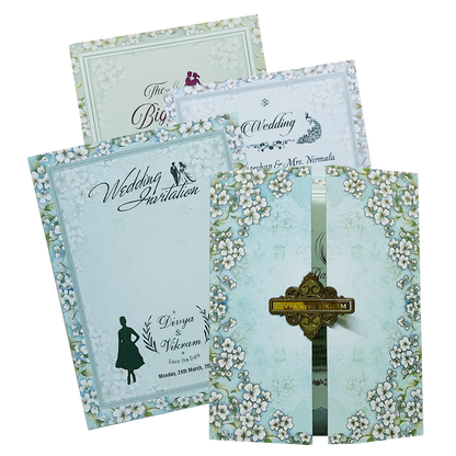 Blue Floral Door Padded Wedding Card-King of Cards