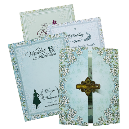 Blue Floral Door Padded Wedding Card-King of Cards