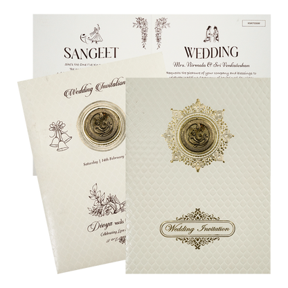 White Embossed Gold Ganesha Wedding Card-KNK7056W