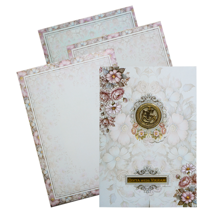 Grey Floral Door-Style Opening Wedding Card-King of Cards