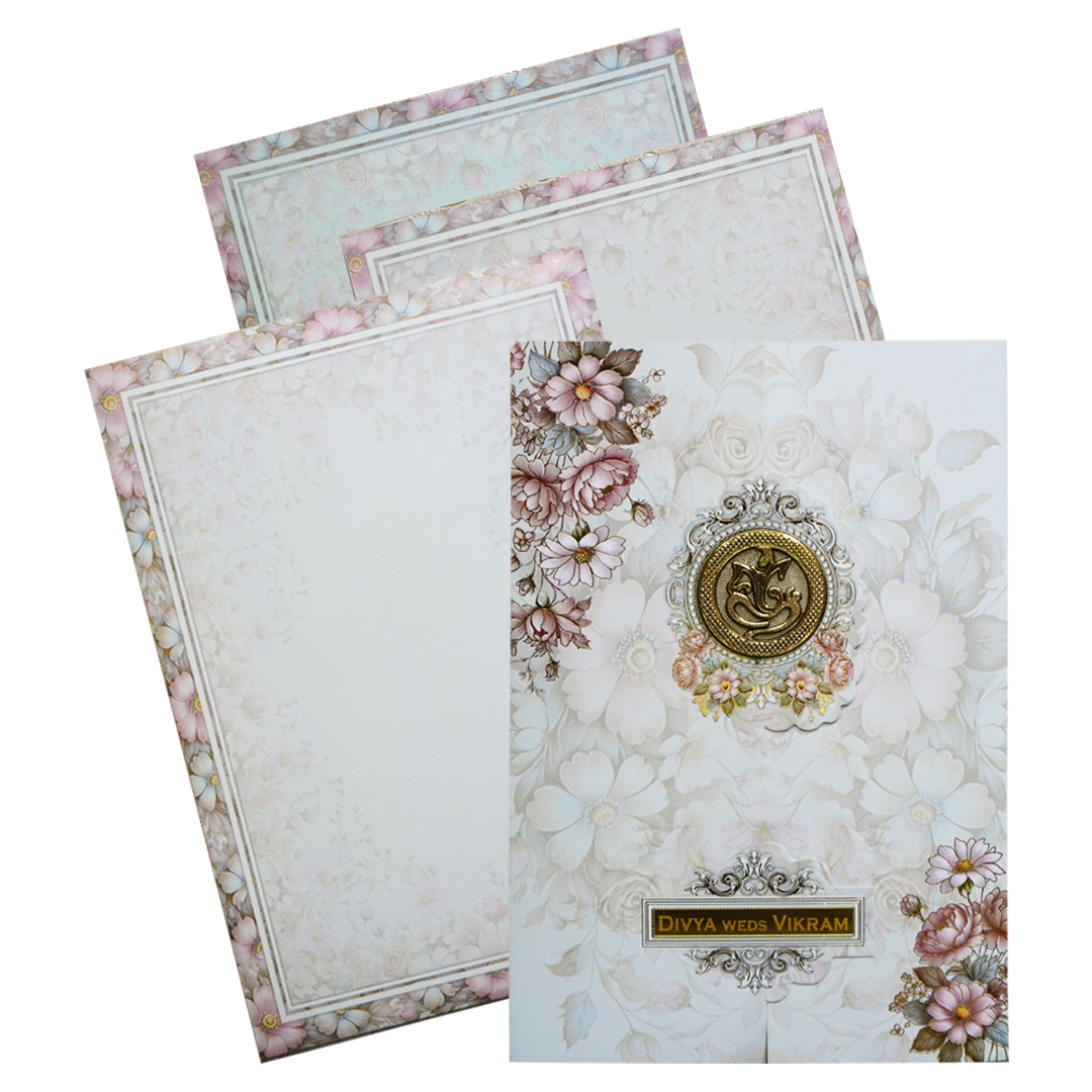 Grey Floral Door-Style Opening Wedding Card-KNBL1701