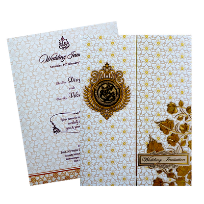 White Floral Embossed Door Invitation Card-King of Cards