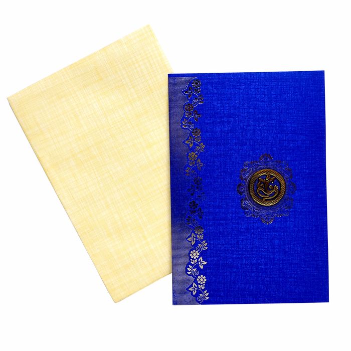 Blue Classic Paper Colour With Gold Foiling Floral Print Design-KNCPC606L-King of Cards