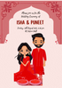 Red Couple Caricature Traditional Wedding Invitation-AATWI002