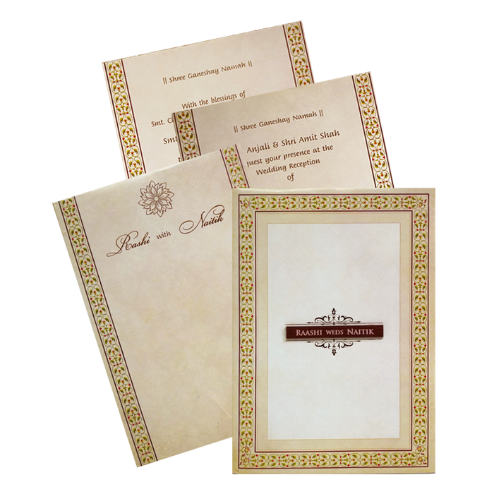 Cream floral Nameplate Padded Invitation Card-King of Cards