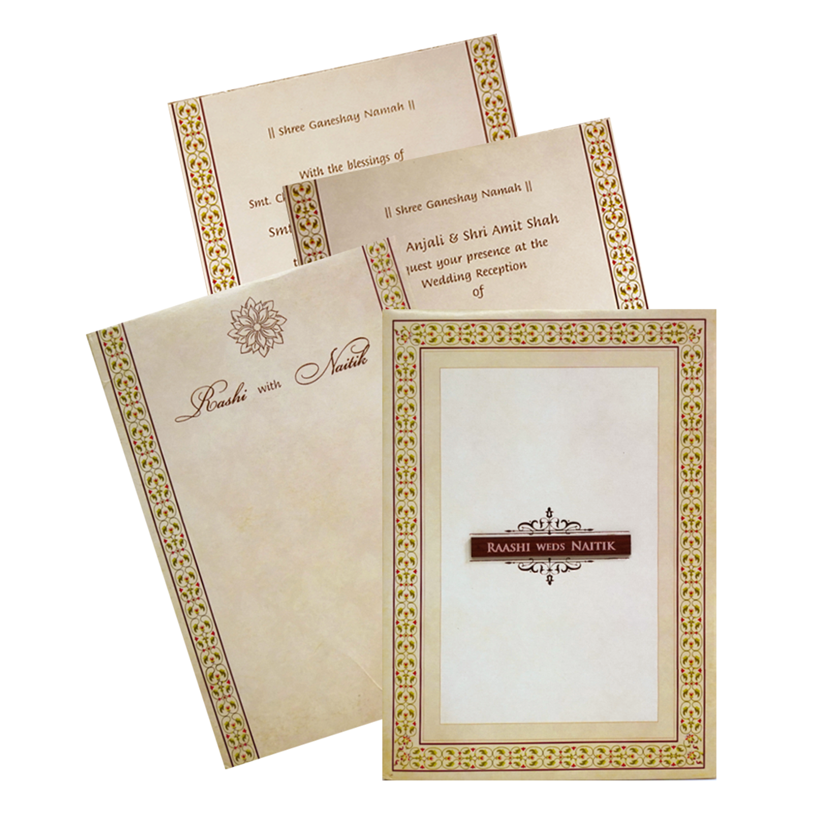 Cream floral Nameplate Padded Invitation Card-King of Cards