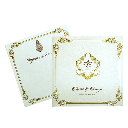 Pearl White Gold Floral Box Invitation Card-KRC30240