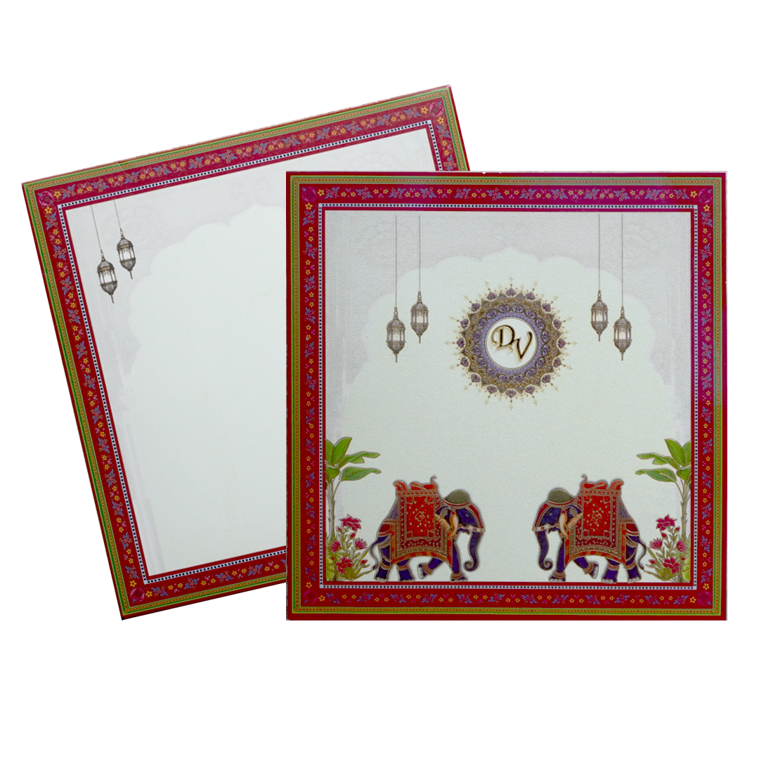 Off-white Elephant themed Wedding Card-KNSN6710R