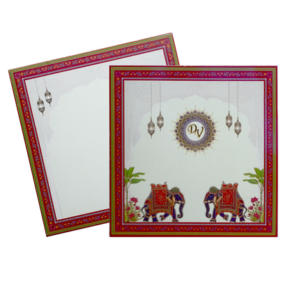 Off-white Elephant themed Wedding Card-KNSN6710R
