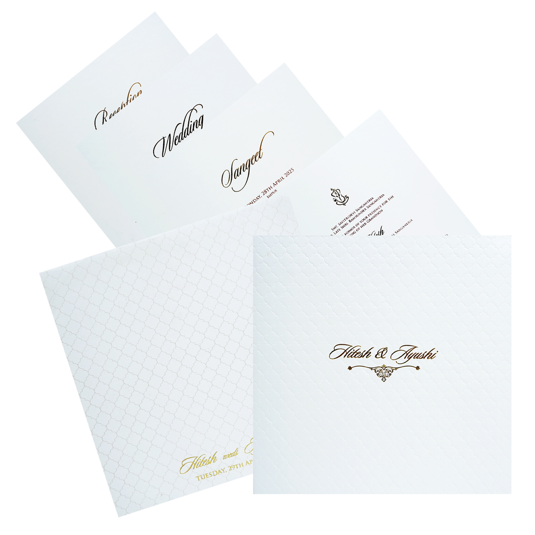 White Embossed Design Padded Wedding Card-King of Cards