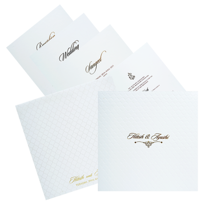 White Embossed Design Padded Wedding Card-King of Cards