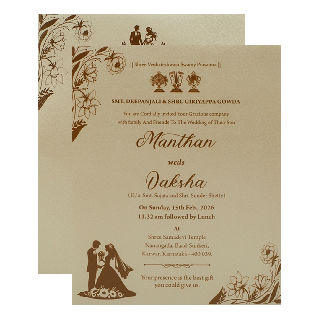 Buy Gold Floral Padded Wedding Card