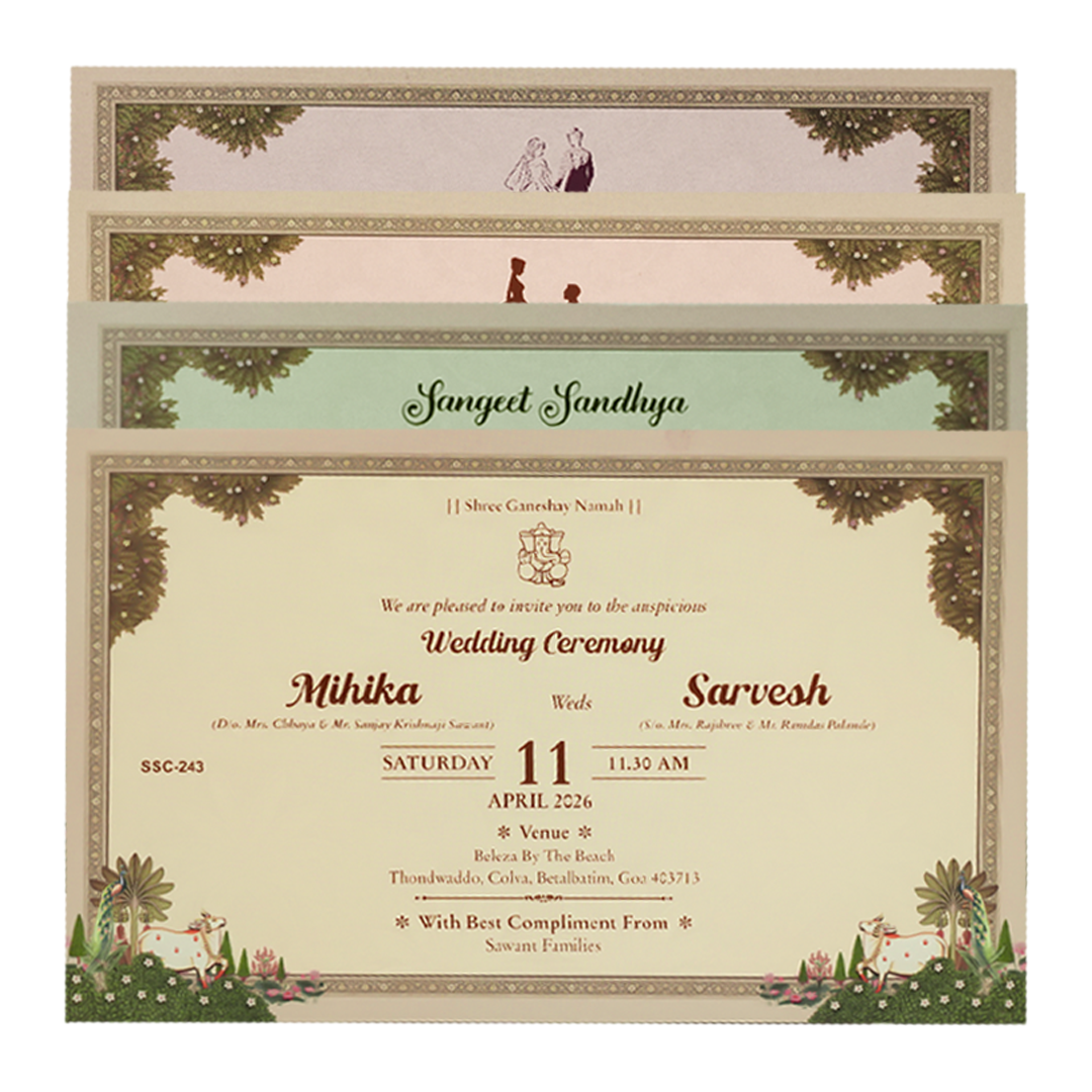 Brown Krishna Radha Padded Wedding Card-KSSC2430