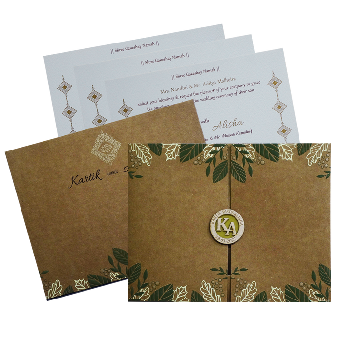 Khaki Brown Floral Box Wedding Card-King of Cards