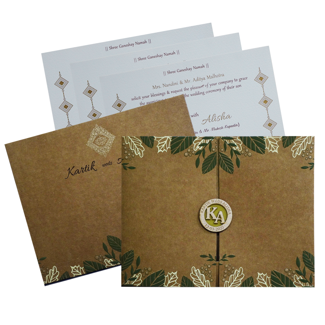 Khaki Brown Floral Box Wedding Card-KRC30122