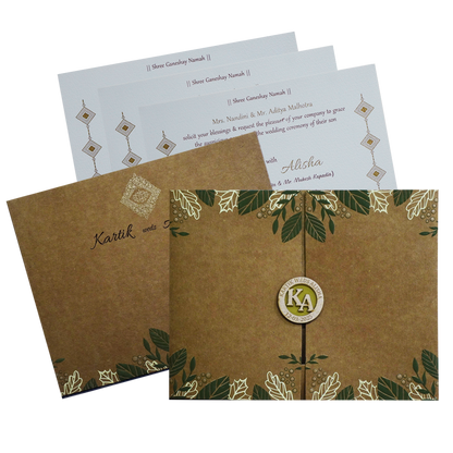 Khaki Brown Floral Box Wedding Card-KRC30122