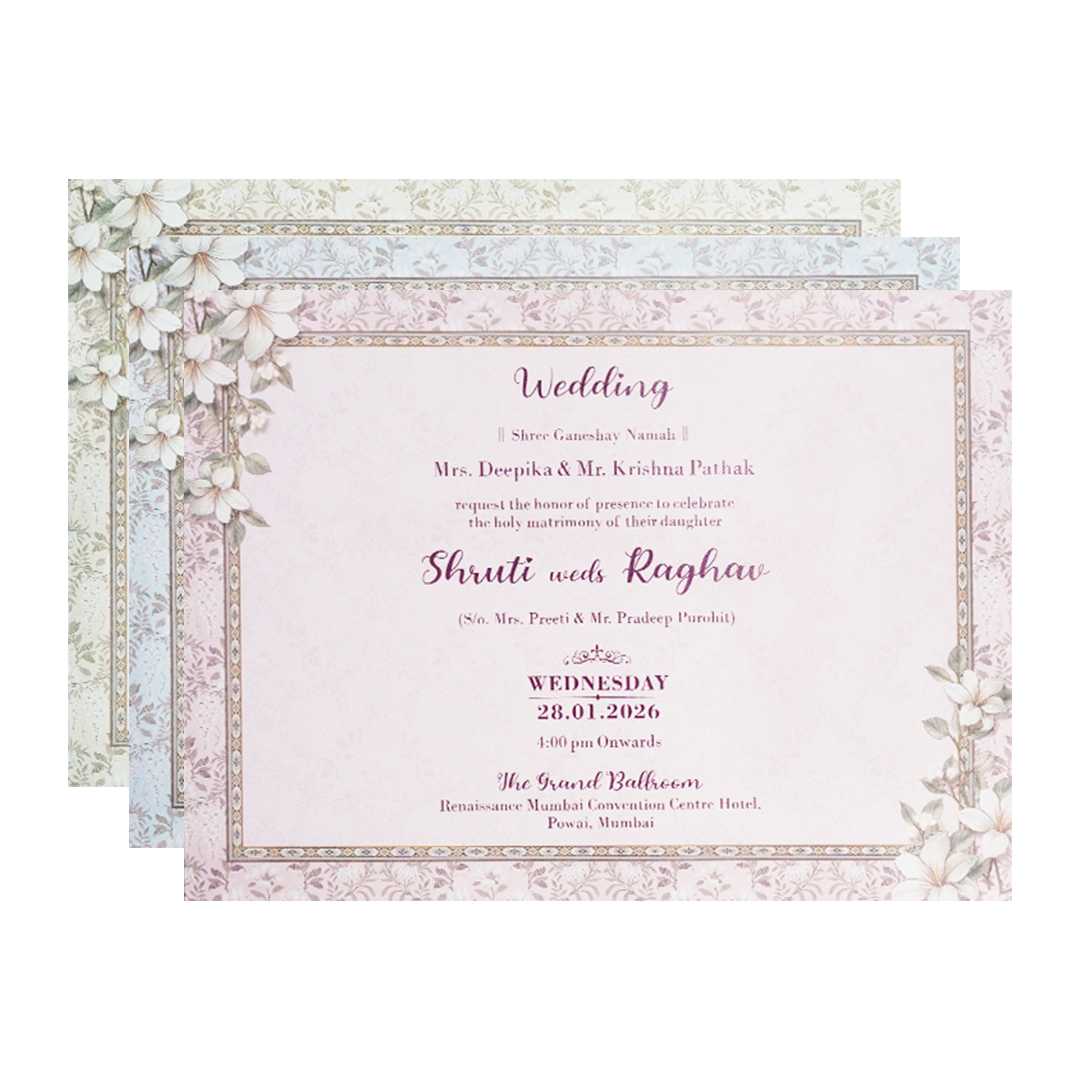 Silver Floral Padded Wedding Card-KSI64030