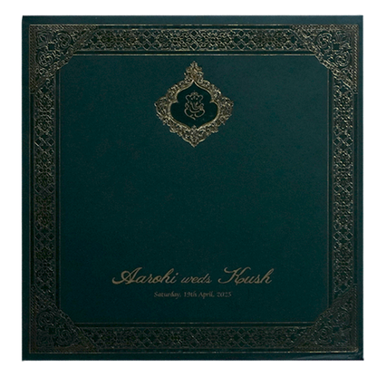 Dark Green Embossed Wedding Card-King of Cards