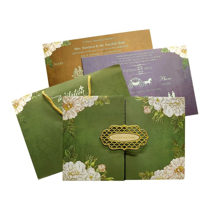 Dark Olive Green Padded Invitation-KVN06550