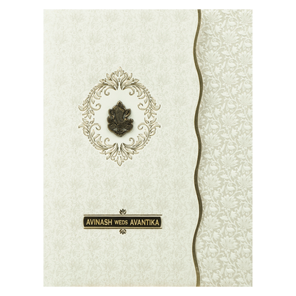 White Gold Ganesha Wedding Card-KSI64800