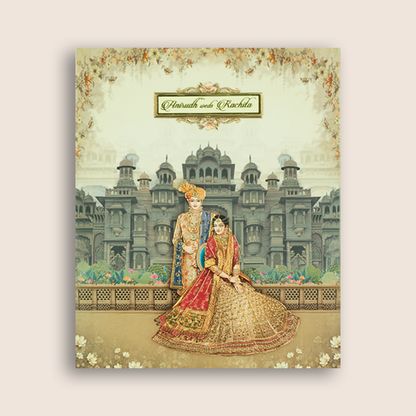 Grey Royal Padded Palace Bride Groom Wedding Card - KAA05510