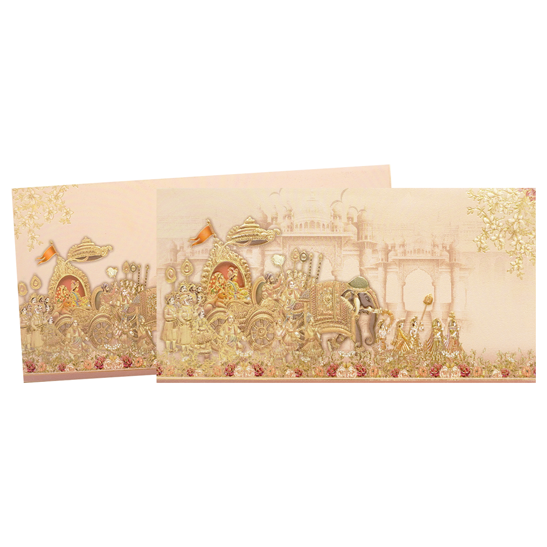 Peach Royal Baraat Boxed Type Wedding Card-KPR06520