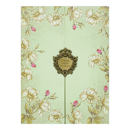 Green Floral Door Style Wedding Card - KNKC4097