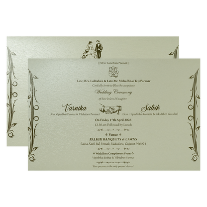 Pastel Green Gold Floral Padded Wedding Card-KSSC2380