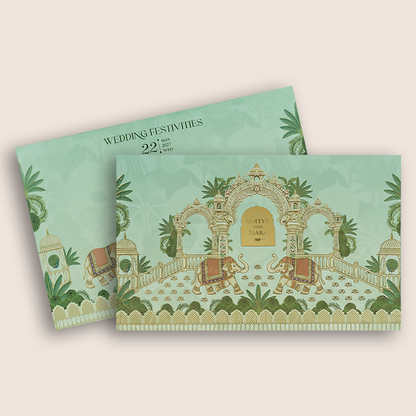 Pastel Green Royal Elephant Marriage Invitation - KFR17530