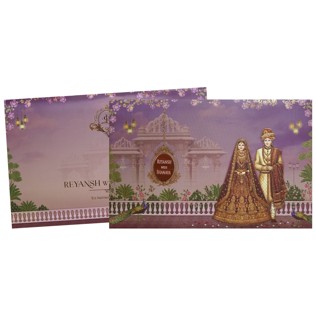 Royal Couple Purple Palace Padded Wedding Card - KVN07740