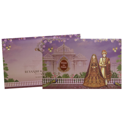 Royal Couple Purple Palace Padded Wedding Card - KVN07740