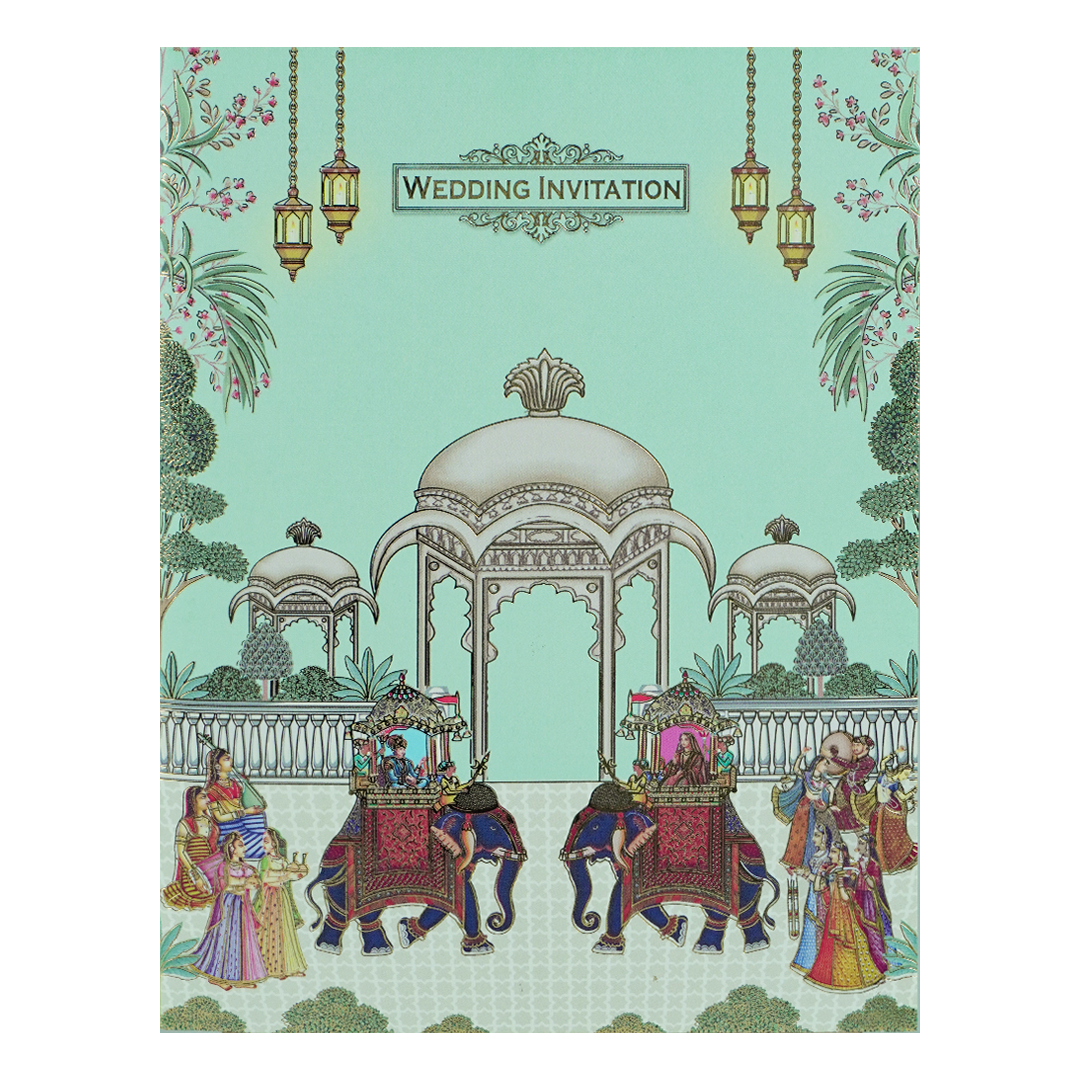 Green Floral Elephant Wedding Card-KNKC4094