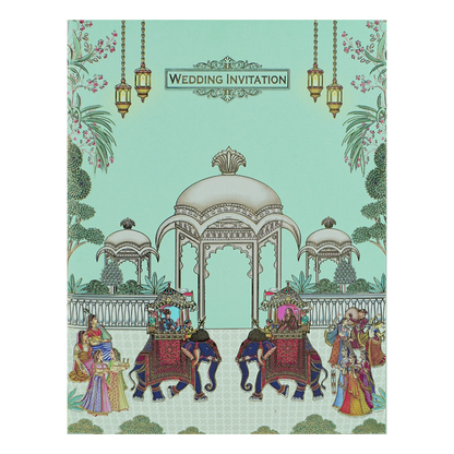 Green Floral Elephant Wedding Card-KNKC4094