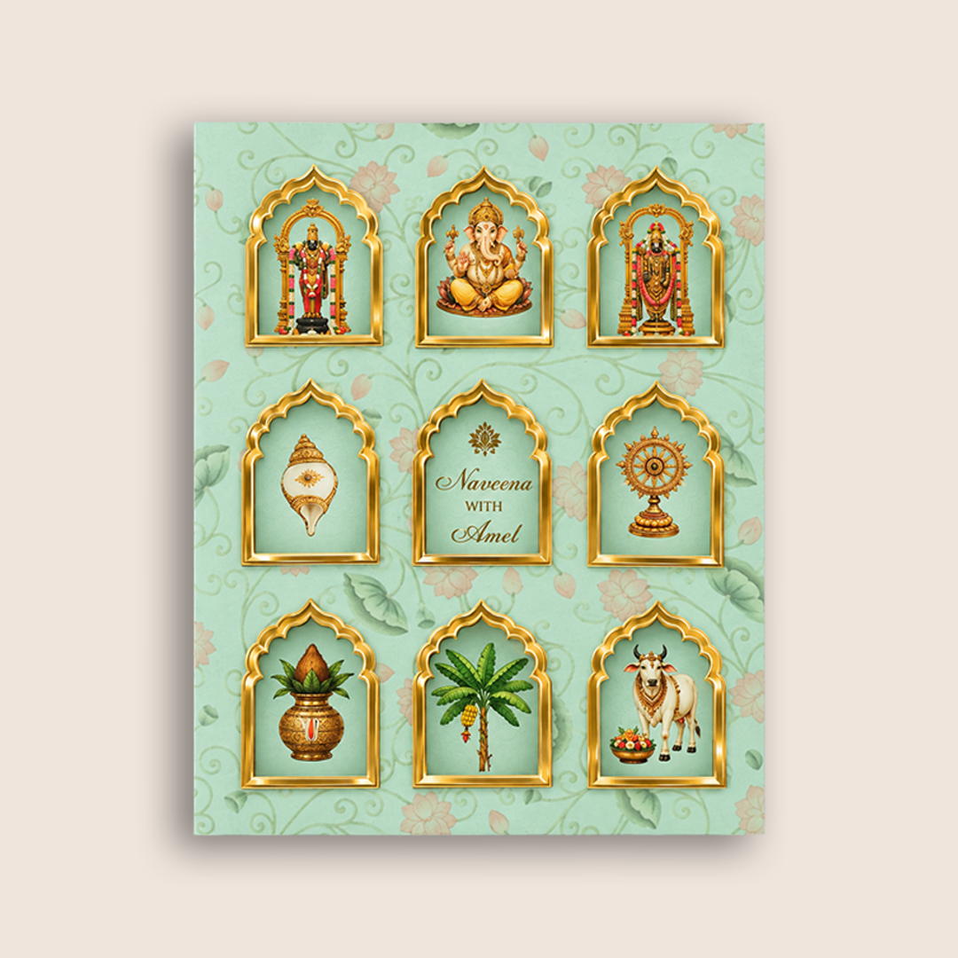 Pastel Green Lord Balaji Padmavadhi Premium Wedding Invitation - KNLW202582