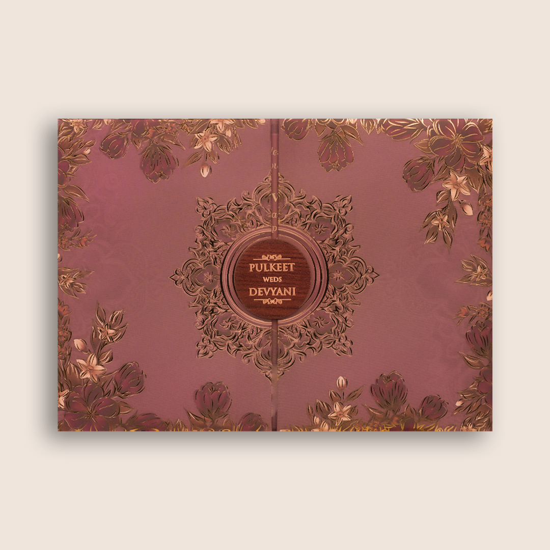 Dark Pink Floral Door Style Padded Invitation Card - KJTS1832