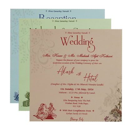 Green Floral Padded Wedding Card - KSH72810