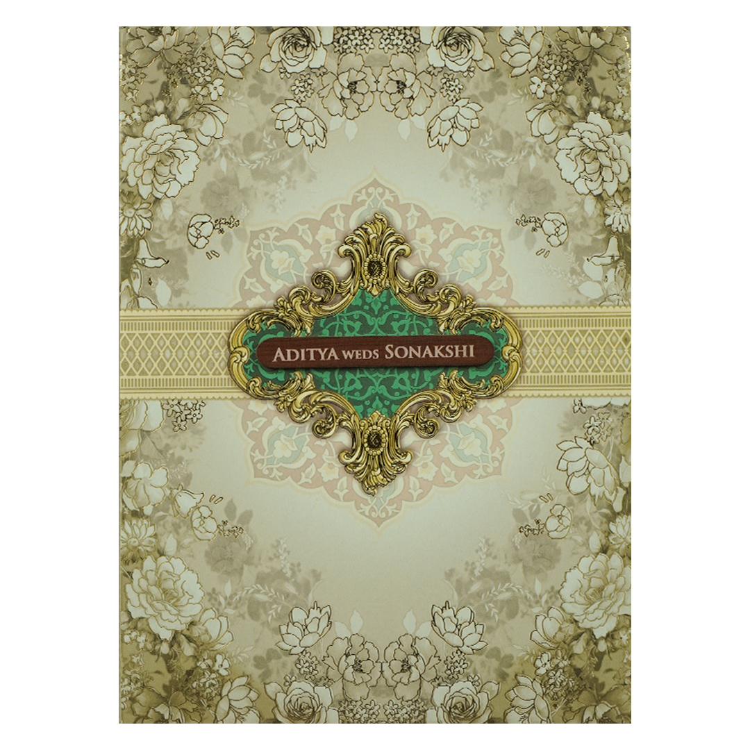 Cream Floral Padded Wedding Card-KRE27230