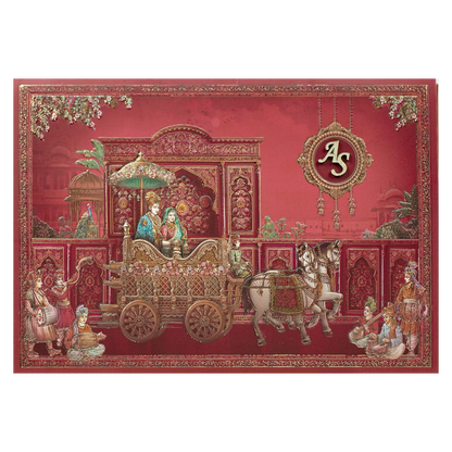 Royal Red Baraat Bag Style Wedding Card-KSI65080