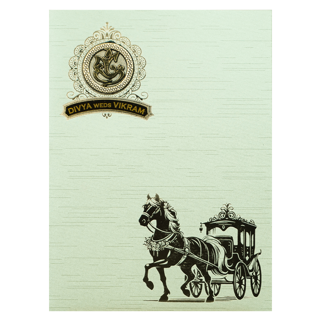 Green Gold Horse Carriage Wedding Card-KNRM7084N