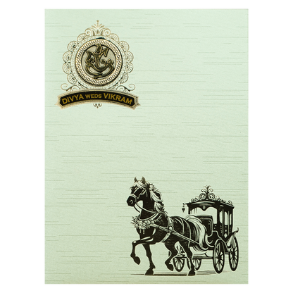 Green Gold Horse Carriage Wedding Card-KNRM7084N