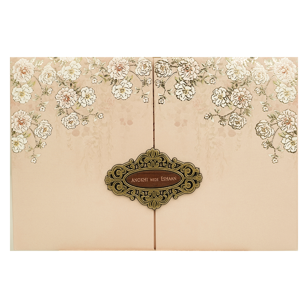 Cream Floral Padded Wedding Card-KJTS3673