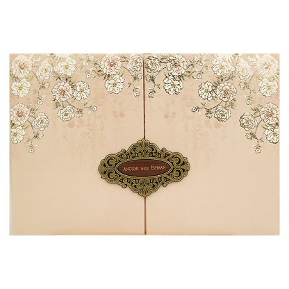 Cream Floral Padded Wedding Card-KJTS3673