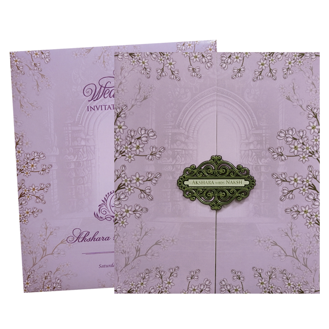 Purple Floral Door Wedding Invitation Card - KVN07610