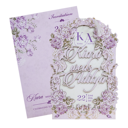 Luxury Lavender Floral Laser-Cut Wedding Card - KFR15100