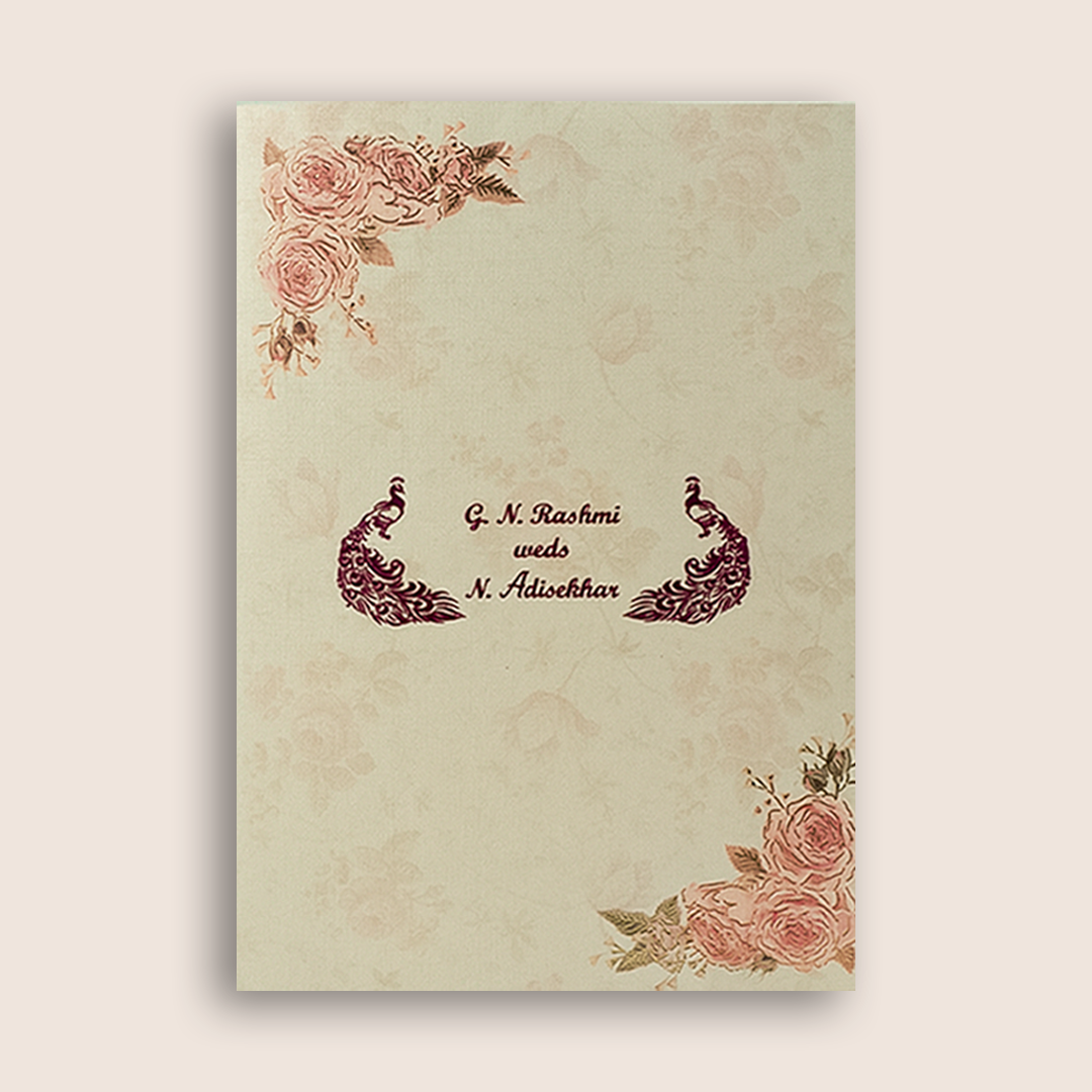 Cream Rose Floral Wedding Card - KNCM4041